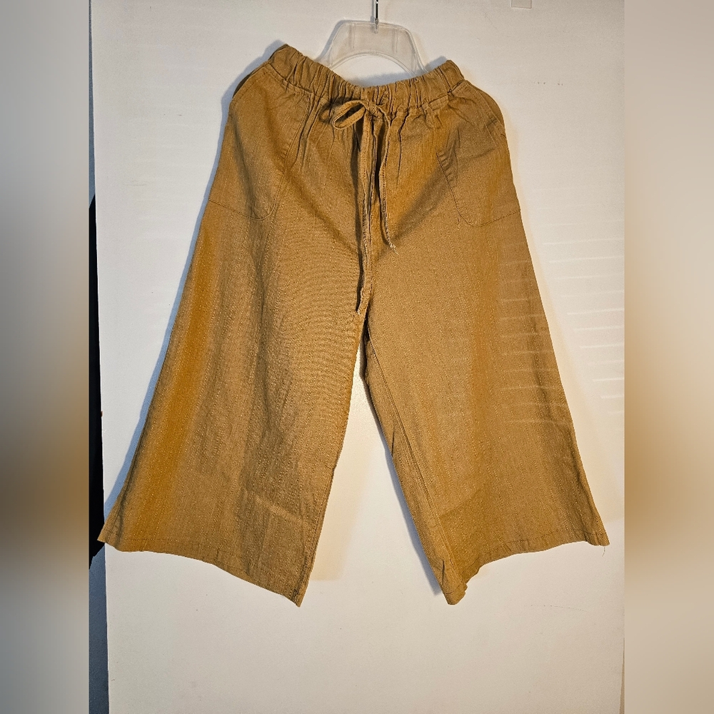 Tan Wide-Leg Drawstring Pants